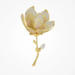 Luxusní květinová brož se zirkony Carola, Zlatá
