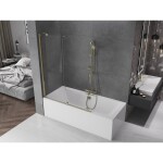MEXEN/S - Velar Dvoukřídlá posuvná vanová zástěna 130 x 150, transparent, zlatá 896-130-000-01-50