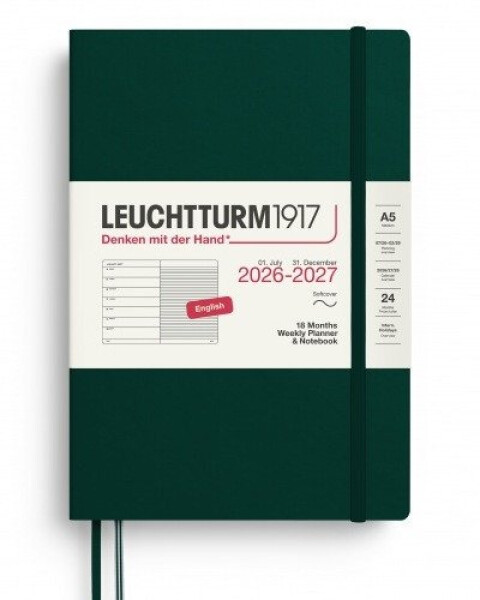 Týdenní plánovač Zápisník Forest Green, Wochenk. Notebook Medium A5 2027, 18měs., Softcover, anglicky