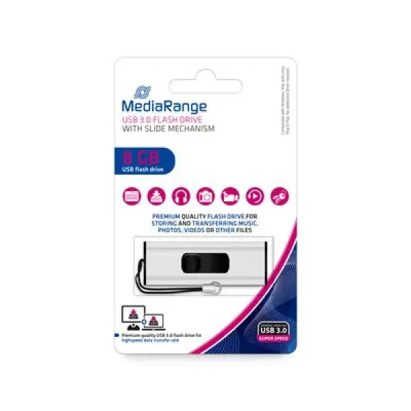MediaRange MR914 8GB stříbrná / Flash Disk / USB-A 3.0 / čtení: 34MBs / zápis: 9MBs (MR914)