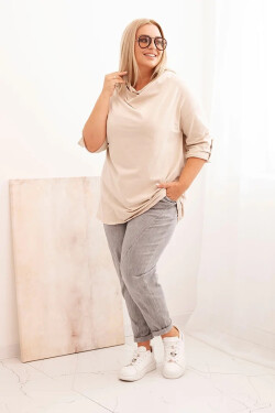 Dámská blůza Plus Size s bavlnou volného střihu s vodním výstřihem béžová UNI