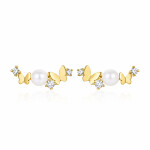 Náušnice s motýly a perlou Paola Gold - stříbro 925/1000, Zlatá