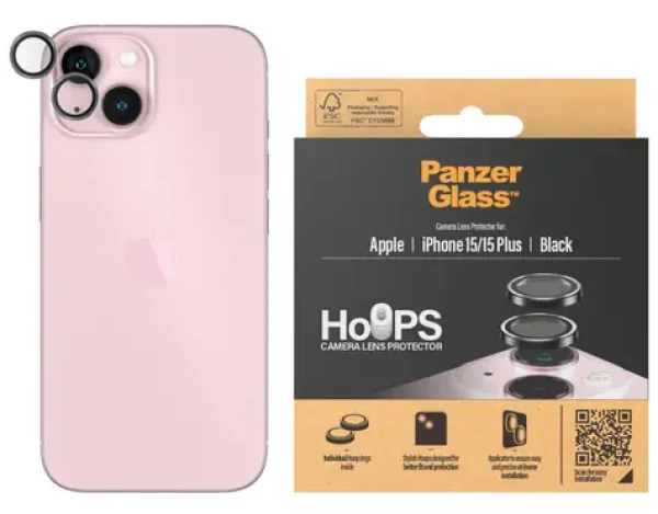 PanzerGlass HoOps Apple iPhone 15/15 Plus ochranné kroužky pro čočky fotoaparátu - černý hliník (1138)
