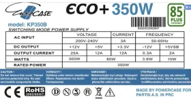 Eurocase Eco+ 350W / Zdroj / 85+ / ATX 20/24pin / 4x SATA / 120mm ventilátor (ECO350 85+)