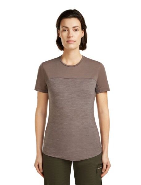 Dámské merino triko s krátkým rukávem ICEBREAKER Wmns 125 Cool-Lite Sphere III SS Tee Colour Block, Porcini Hthr/Porcini/Cb velikost: S