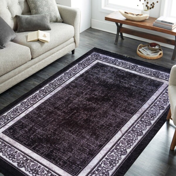 DumDekorace Elegantní černý koberec s ornamentálním okrajem Šířka: 160 cm | Délka: 220 cm