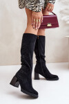 Zdobené dámské kozačky nad kolena zateplené na podpatku černé MR880-158 39