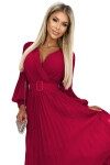 414-9 KLARA plisované šaty s páskem a výstřihem - bordó UNI