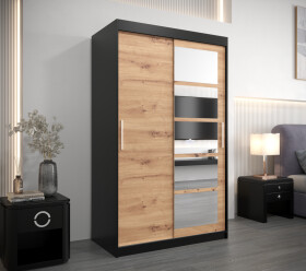 Šatní skříň Abi Ro1 Barva korpusu: Černá, Rozměry: 100 cm, Dveře: Dub artisan