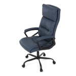 Kancelářské křeslo, tmavě modrá ekokůže, taštičkové pružiny, kovový kříž, kolečka na tvrdé podlahy