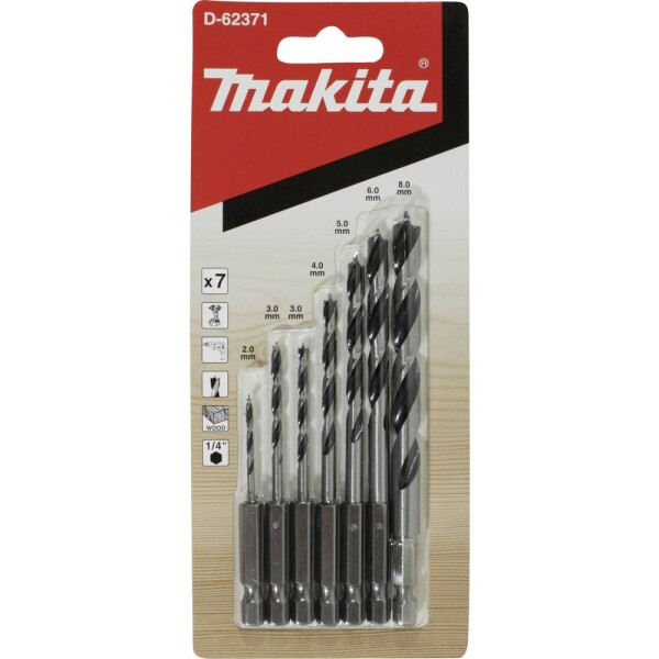 Makita D-62371 sada spirálových vrtáků do dřeva 2 mm, 3 mm, 4 mm, 5 mm, 6 mm, 8 mm 1/4 (6,3 mm) 1 ks