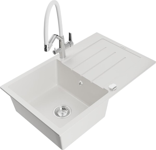 MEXEN - Bruno granitový dřez s odkapávačem včetně baterie Duo, bílá 6513-20-671701-02