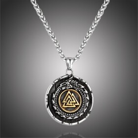 Pánský náhrdelník VALKNUT a JORMUNGANDR - oboustranný přívěsek, Zlatá 60 cm