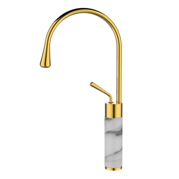 INVENA - Umyvadlová baterie vysoká STONE bílá/zlatá BU-03-W13-V