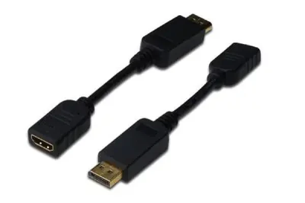 Rozbaleno - Digitus Adaptérový kabel DP - HDMI typ A M-F 0.15 m černá / s blokováním / kompatibilní s DP 1.1a / CE / rozbaleno (AK-340408-001-S. Rozbaleno)