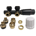 CERANO - Koupelnový radiátorový set Theo - ústřední vytápění - asymetrické připojení 50 mm - 812W - černá matná - 1600x500 mm CER-663502