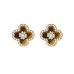 Luxusní náušnice s tygřím okem a zirkony Dorothée – stříbrné zapínání, Hnědá