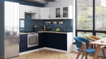 FRONTI Rohová kuchyňská linka ROTIZA CHOCO - Bílá + marine blue
