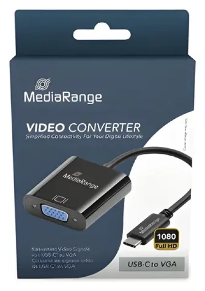 MediaRange USB-C na VGA černá / Adaptér / Full HD 60 Hz / pozlacené kontakty / 20 cm (MRCS229)