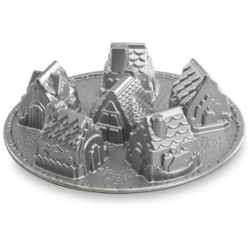 Nordic Ware Hliníková forma na 6 mini bábovek Cozy Village Pan, šedá barva, stříbrná barva, kov