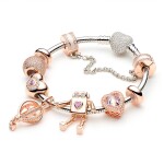 Emporial Royal Fashion luxusní stříbrný přívěsek Perleťový bezpečnostní řetízek na náramek Rose Gold