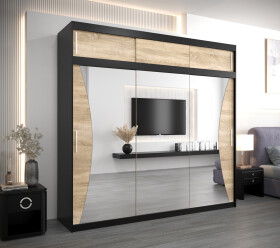 Šatní skříň Abi Mo s nástavcem Barva korpusu: Černá, Rozměry: 250 cm, Dveře: Dub sonoma