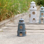 Chic Antique Svítící dekorace LED Lighthouse Ocean, modrá barva, keramika