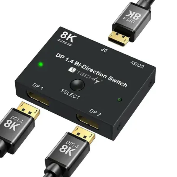 Techly IDATA-DP-2DP-8KT černá / DisplayPort splitter / 1x DisplayPort vstup / 2x DisplayPort výstup / 8K (IDATA-DP-2DP-8KT)