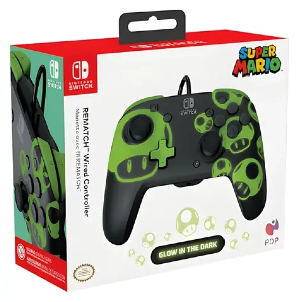 PDP Rematch 1Up Glow in the Dark / Herní ovladač / drátový / USB / 3 m / Nintendo Switch (500-134-GID)