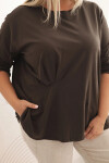 Dámská blůza Plus Size s bavlnou, kapsou a ohrnutým rukávem kiwi UNI