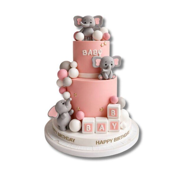 Dortisimo Zápich do dortu a dekorace Sloni s nápisem BABY a s koulemi růžovo-bílá (26 ks)