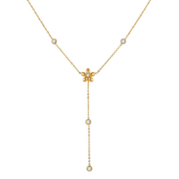 Náhrdelník s květinovým motivem Fleur - chirurgická ocel, Zlatá 45 cm + 5 cm (prodloužení)