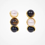 Elegantní náušnice s přírodní perlou a tygřím okem, Hnědá