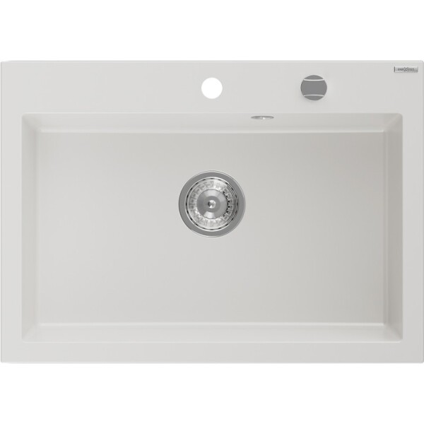 MEXEN - Elix granitový dřez 1-miska 700 x 500 mm, bílá, sifon chrom 6526701005-20
