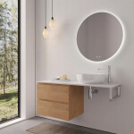 CERANO - Koupelnová skříňka Carole - dub medový + deska pod umyvadlo z lit. mramoru Elanys - 12 mm + konzole chrom - 140x46x49,2 CER-679326