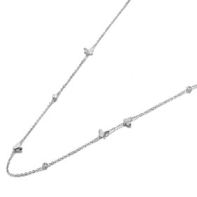 Ocelový náhrdelník Edmondo - chirurgická ocel, motýl, Stříbrná 42 cm + 5 cm (prodloužení)