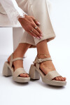 Zazoo 40386 Dámské kožené sandály na podpatku Beige 39
