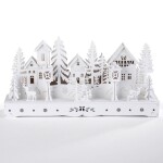 Dřevěná LED dekorace VESNICE bílá délka 30 cm