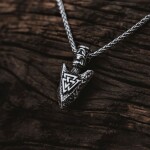 Pánský náhrdelník Ódinovo kopí - GUNGNIR - symbol VALKNUT, Stříbrná 60 cm