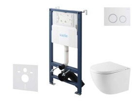 Kielle - Genesis New Set předstěnové instalace, kompaktního klozetu Oudee, Vortex Rimless+, sedátka softclose a tlačítka Gemini New II, lesklá bílá/chrom 30528SS40