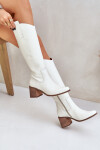 Kožené Holinky Před Kolena Na Podpatku Bílé Zazoo 3675 41