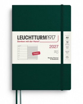 Týdenní plánovač Zápisník Forest Green, Medium A5 2027, Softcover, anglicky