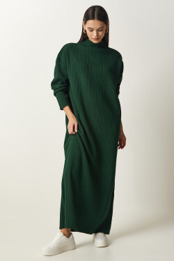 Happiness İstanbul Women's Dark Green High Neck Oversize Knitwear Dress