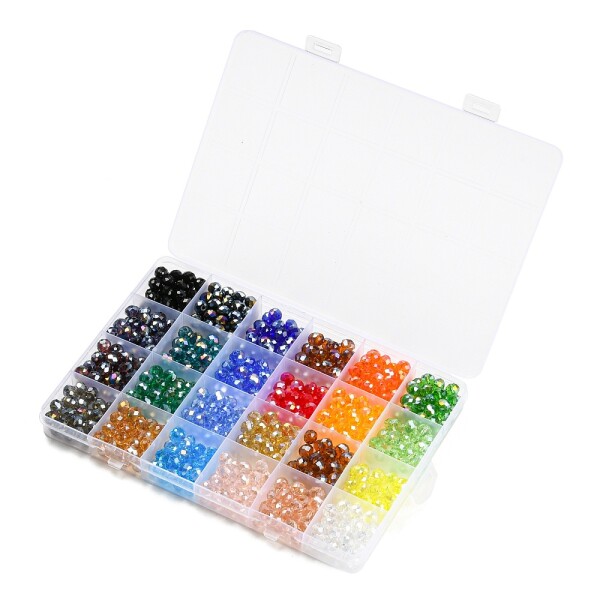 Velká sada - broušené skleněné korálky s AB efektem - mix barev - 8 x 7 mm - krabička