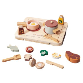 PETIT MONKEY Dřevěný dětský set na přípravu večeře, béžová barva, dřevo