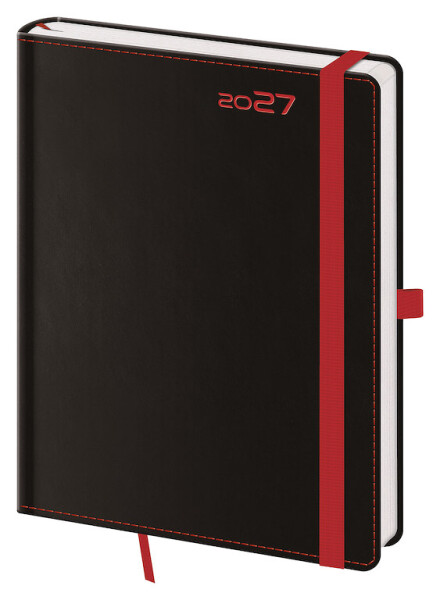 Týdenní diář 2027 Helma B6 Black Red s poutkem
