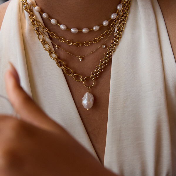ELENYS Pearl Drop Chain – pozlacený náhrdelník 18K žluté zlato Délka: 45+5 cm / max. 50 cm