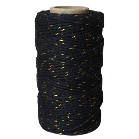 Bella Rose Bavlněný provázek 50 m – Black / Gold, černá barva, textil
