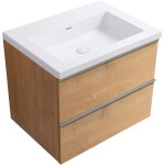 CERANO - Koupelnová skříňka Velora - dub medový, úchytka chrom + umyvadlo z lit. mramoru Ovo - bílá lesklá - 70,5x58x46,5 CER-980013
