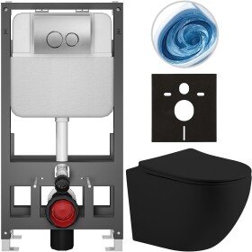 CERANO - Kompletní WC set Basic/Cesso - černá matná - WC tlačítko Dualo/Stříbrná - volně stojící - předstěnová instalace - 49x36 CER-8050BD86207